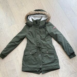 Hollister Green Hooded Parka with Faux Fur Trim
